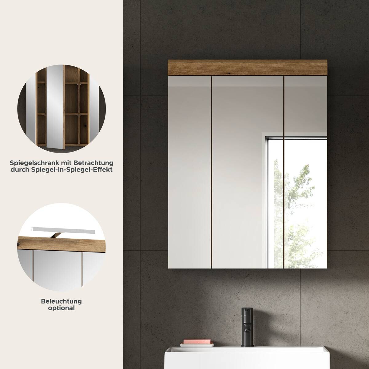 Spiegelschrank Scout Evoke Oak Nachbildung Spiegel B/H/T: ca. 60x79x18 cm