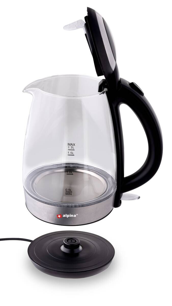 alpina Glaswasserkocher schwarz Glas Edelstahl ca. 1,7 l