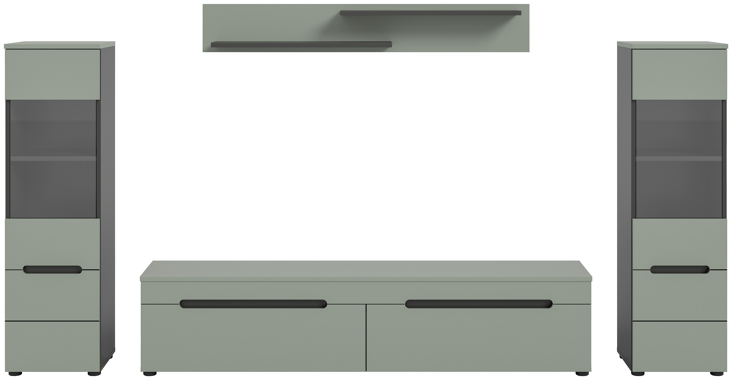 Wohnwand Canu grün basaltgrau Nachbildung B/H/T: ca. 272x141x33 cm