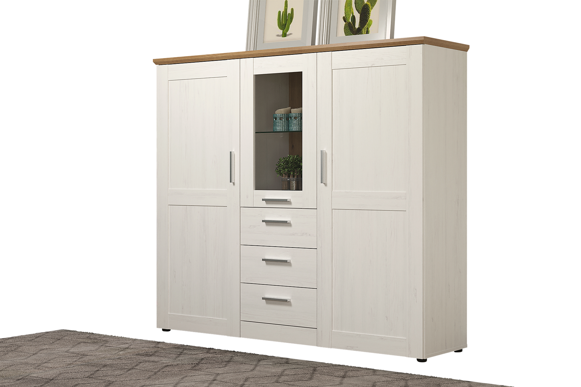 Highboard Shade weiß Pinie Nachbildung Eiche Artisan Nachbildung B/H/T: ca. 159x140x41 cm