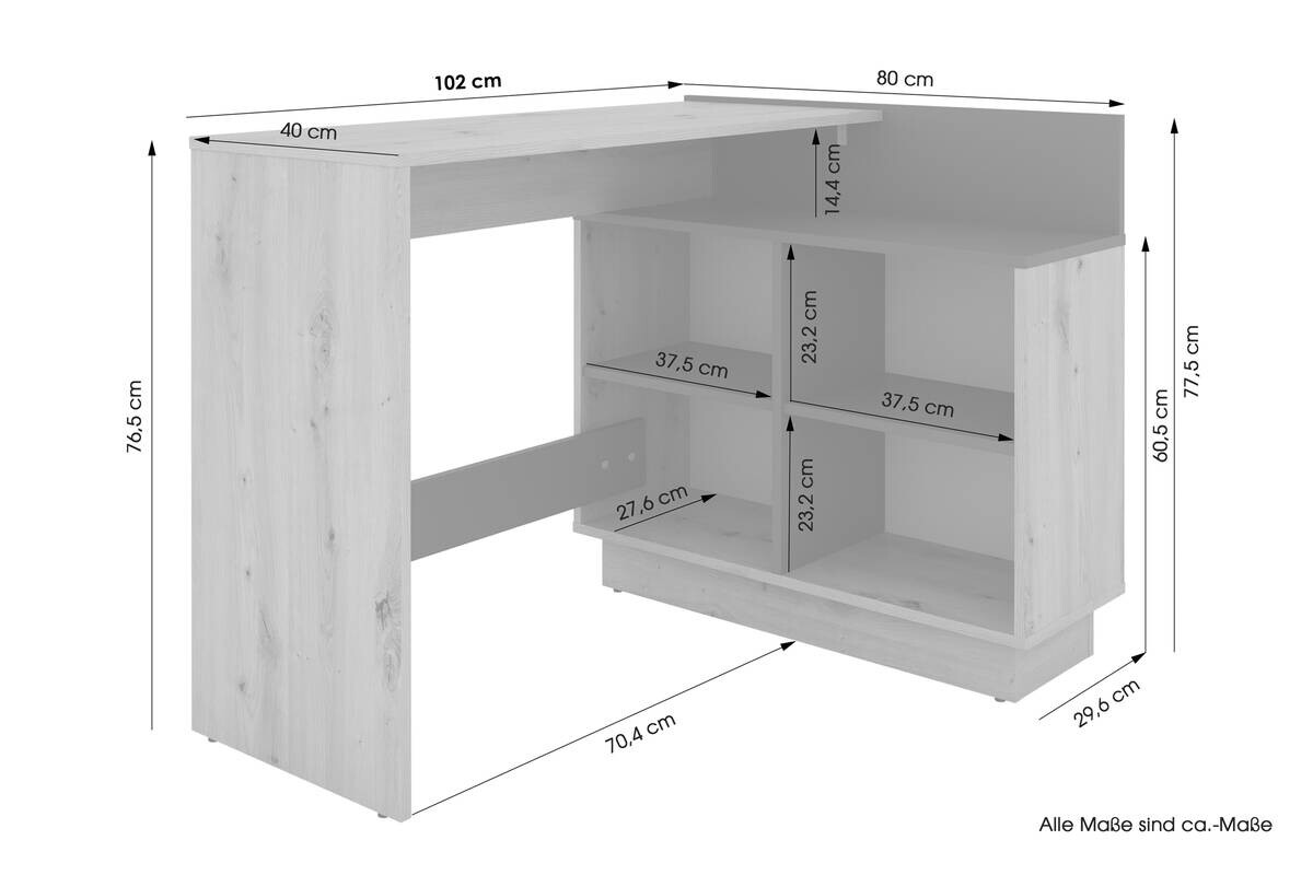 Eckschreibtisch BERNI Eiche Graphit B/H/T: ca. 102x77,5x80 cm
