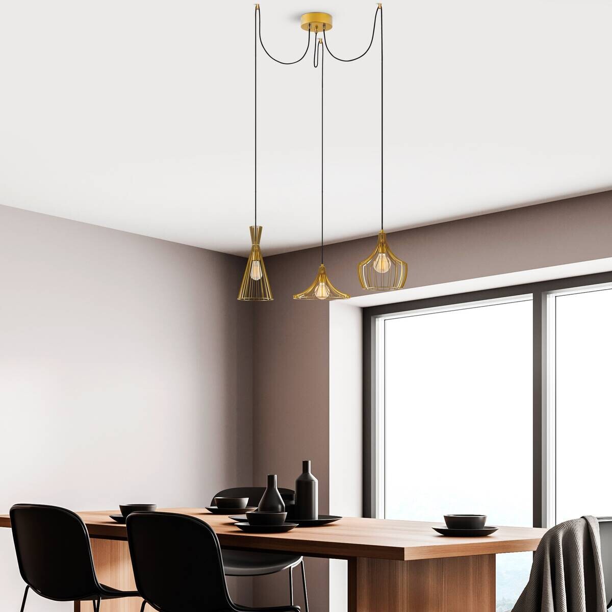 Opviq Pendelleuchte Mezopotamya gold B/H/T/L/D: ca. 114x130x114x114x114 cm E27 3 Brennstellen