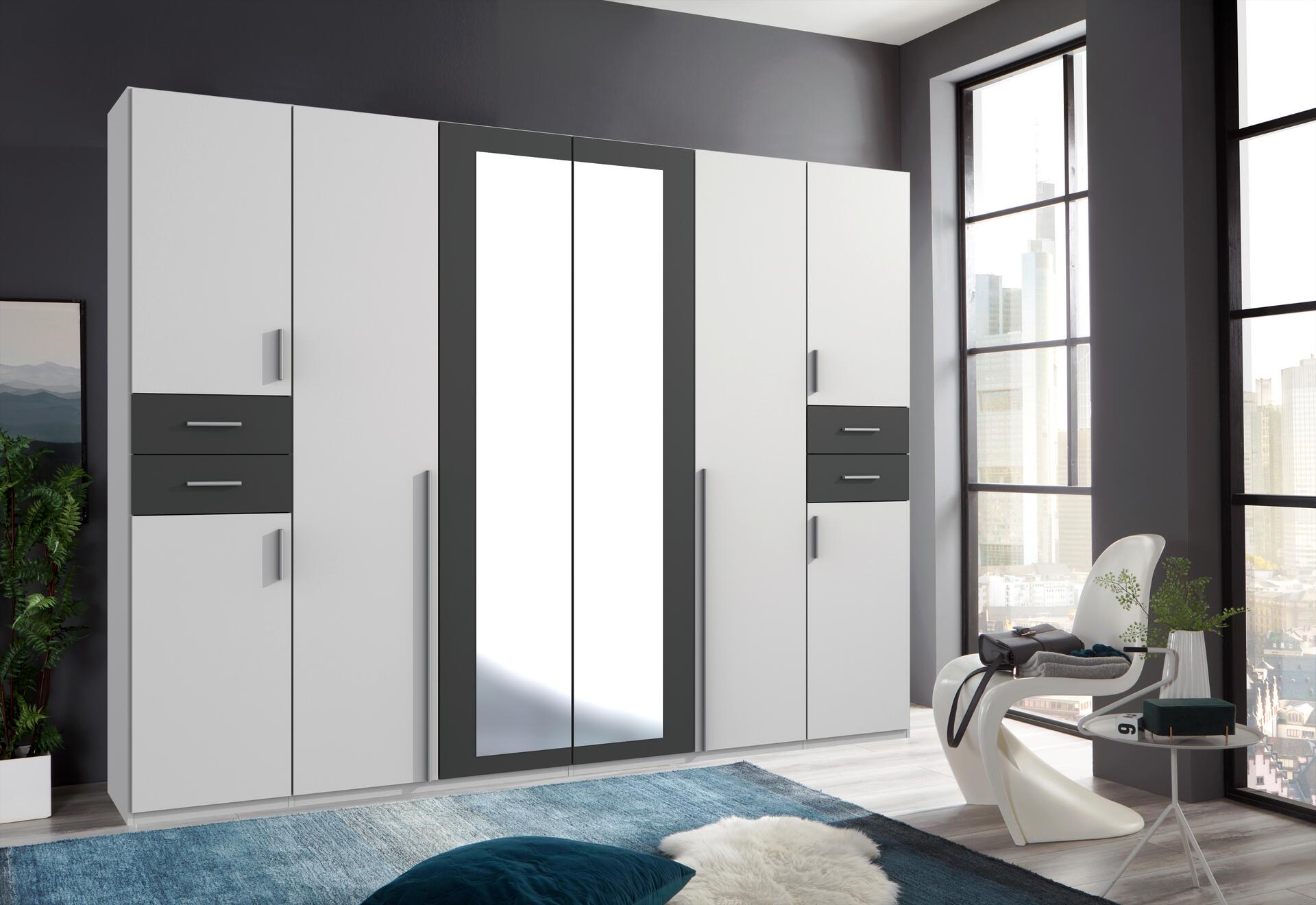 Kleiderschrank Vegas weiß Graphit B/H/T: ca. 270x208x58 cm