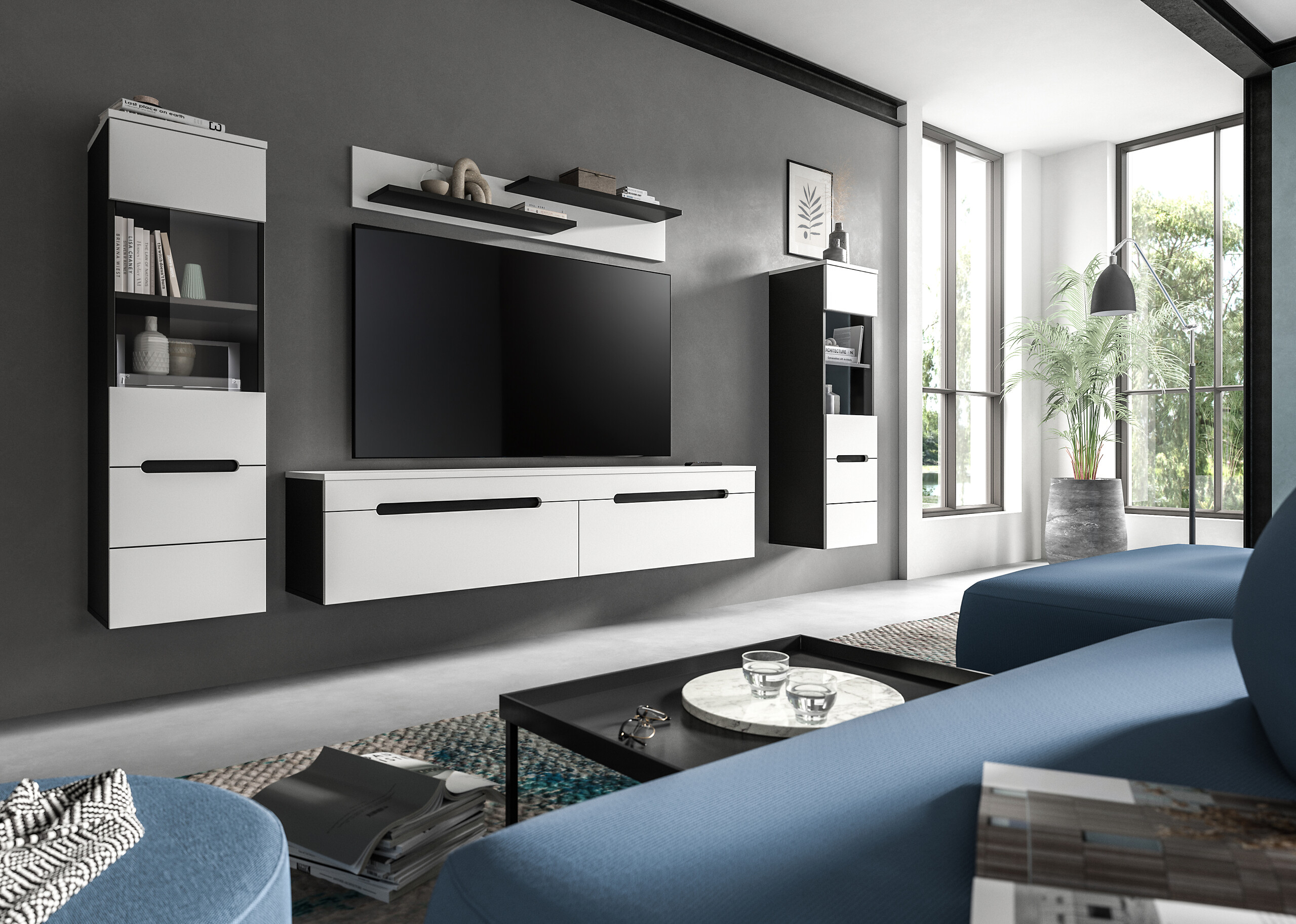 Wohnwand Canu basaltgrau weiß B/H/T: ca. 272x141x33 cm