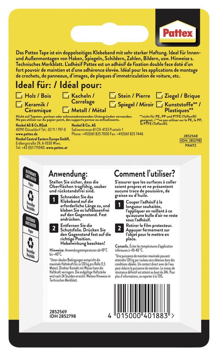 Pattex Klebeband Kleben statt Bohren L: ca. 150 cm