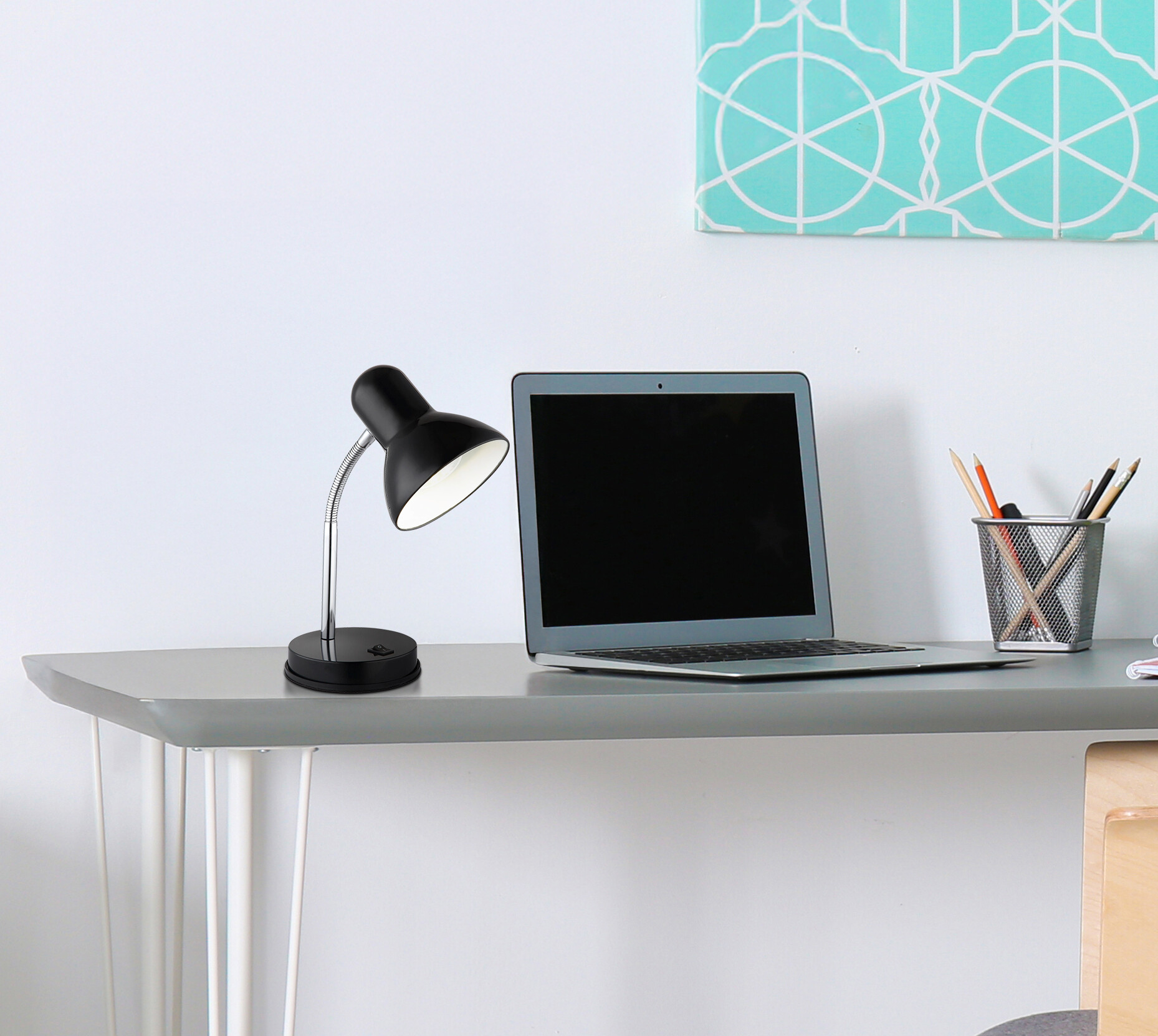 GLOBO Tischleuchte schwarz Kunststoff Metall B/H/L: ca. 15x20,5x15 cm E27 1 Brennstellen