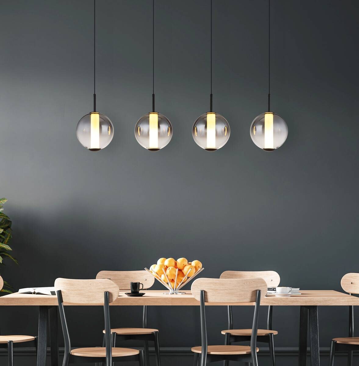 GLOBO Pendelleuchte Opal mattschwarz Rauch Metall Glas B/H: ca. 99x120 cm 1.0 Brennstellen