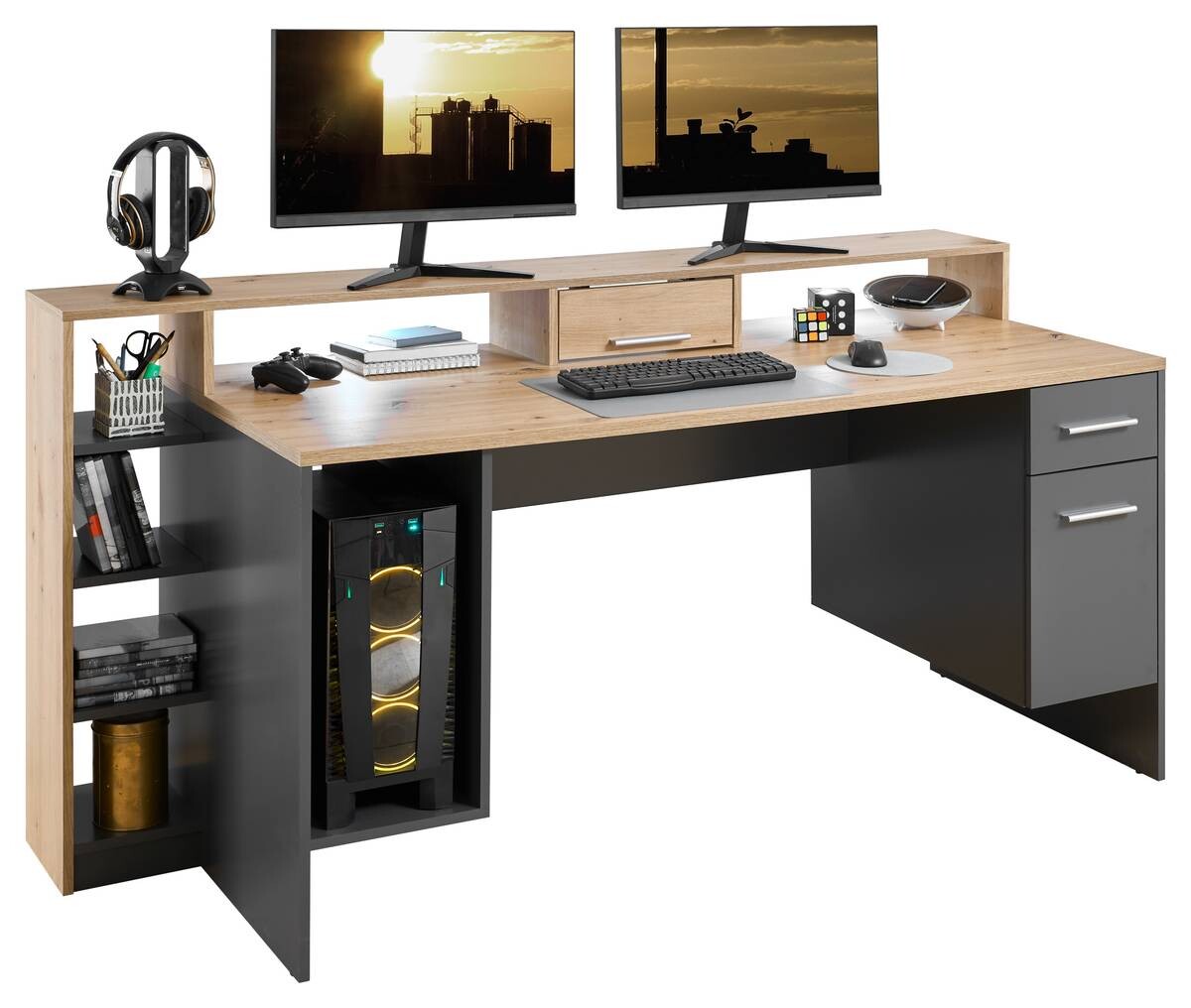 Schreibtisch Highscore grau Eiche Artisan Nachbildung B/H/T: ca. 182x92x70 cm