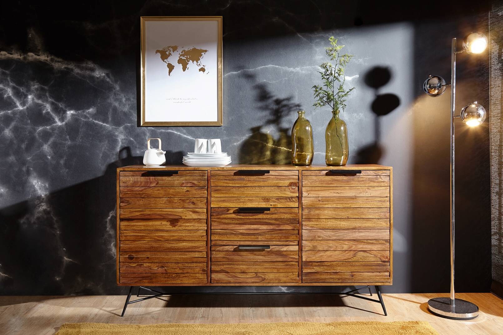 Sideboard natur schwarz B/H/T: ca. 160x88x40 cm