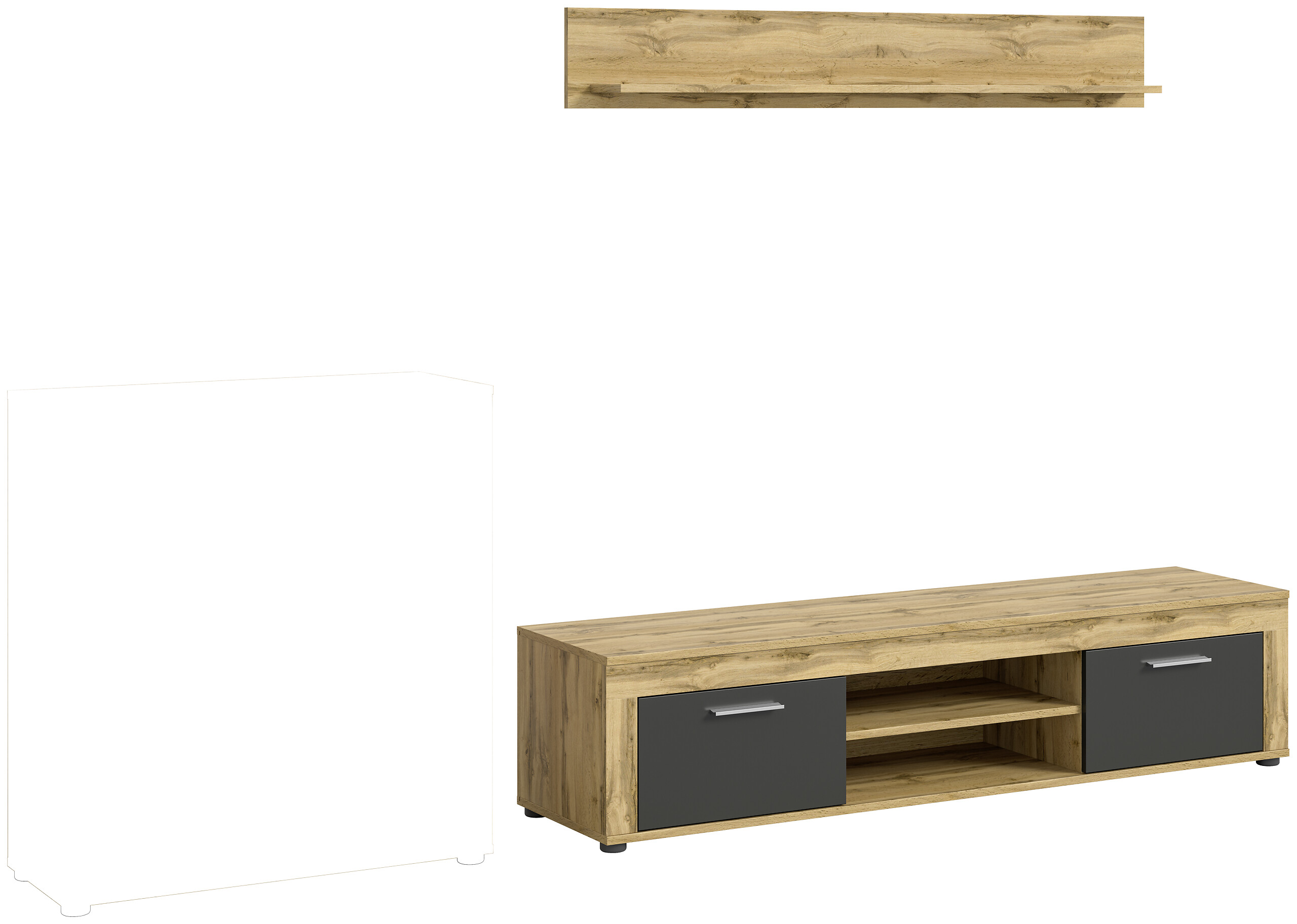 Wohnwand Jam Eiche Wotan Nachbildung grau B/H/T: ca. 255x159x35 cm