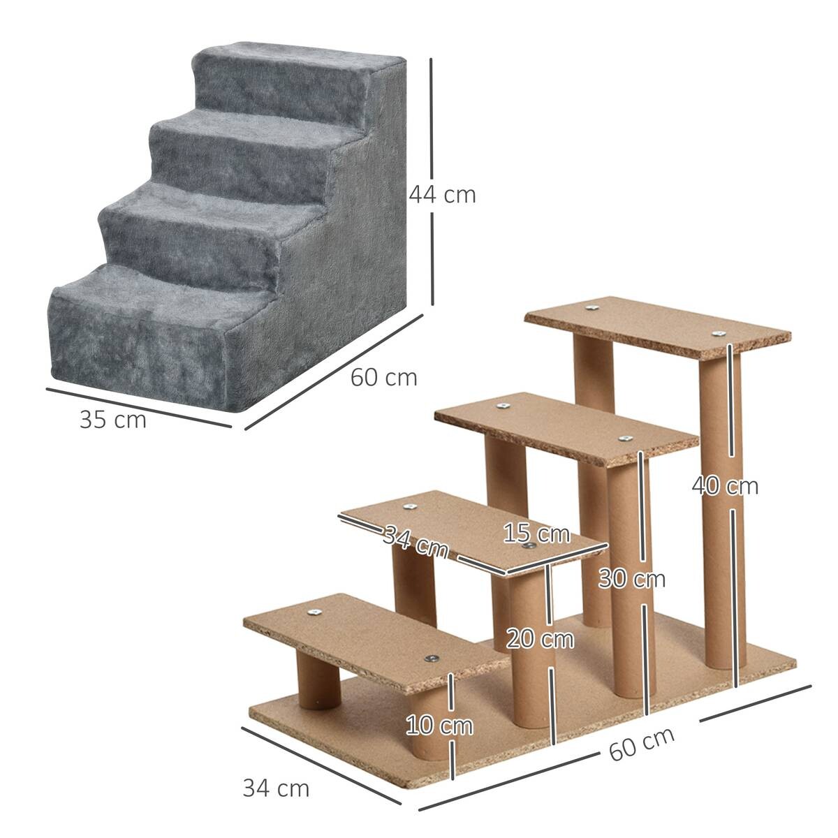PawHut Haustiertreppe grau Polyester B/H/L: ca. 35x44x60 cm