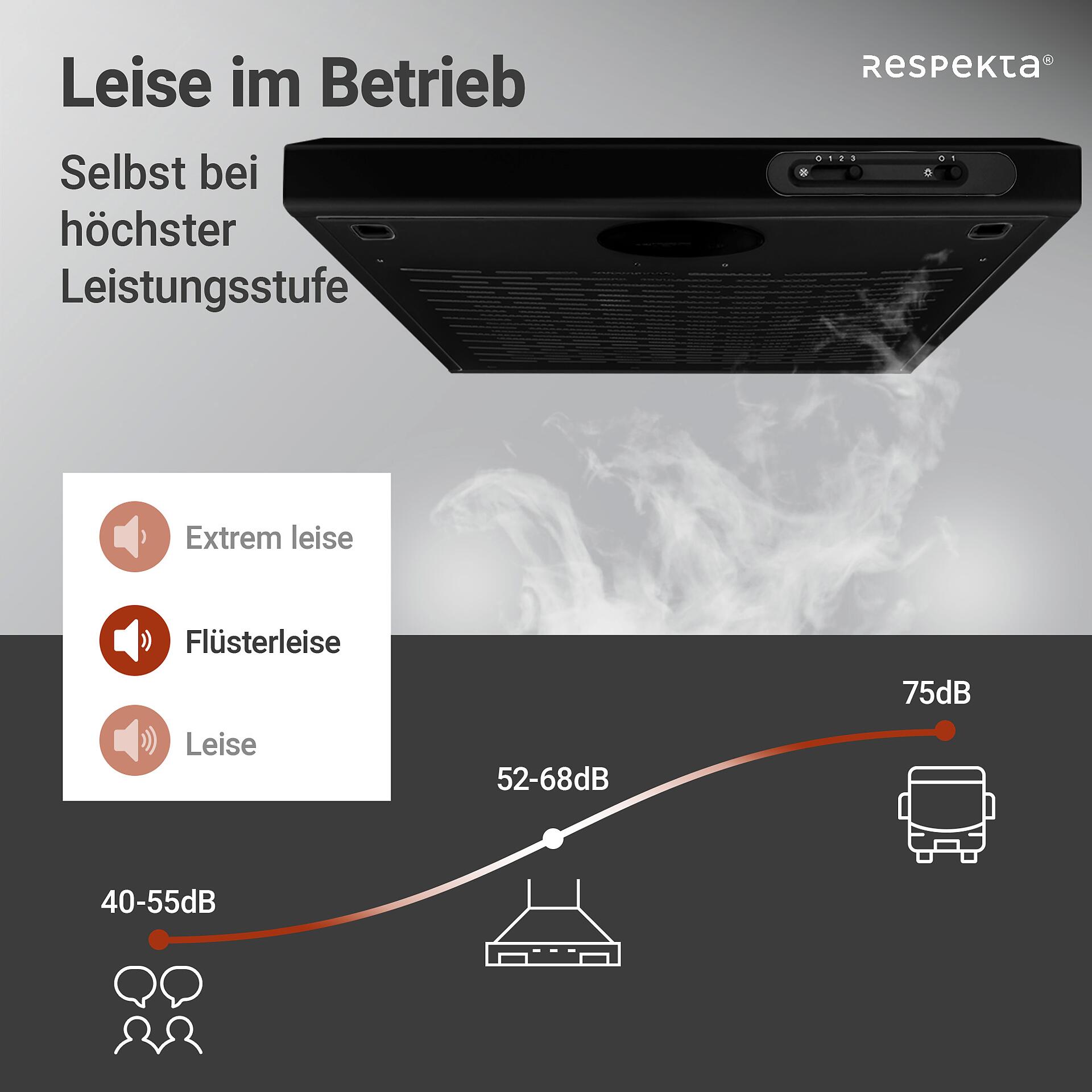 Respekta Dunstabzugshaube DH630SL schwarz Edelstahl B/H/T: ca. 60x7,8x47 cm