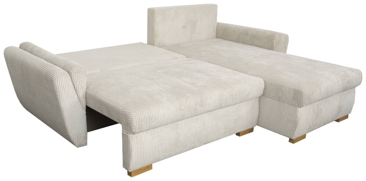 Ecksofa mit Bettfunktion und Bettkasten beige Velourstoff B/H/T: ca. 229x86x167 cm