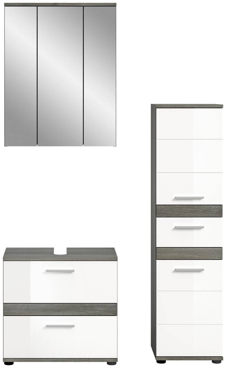 Badezimmer-Set BLAKE Rauchsilber Nachbildung weiß Hochglanz B/H/T: ca. 110x191x34 cm