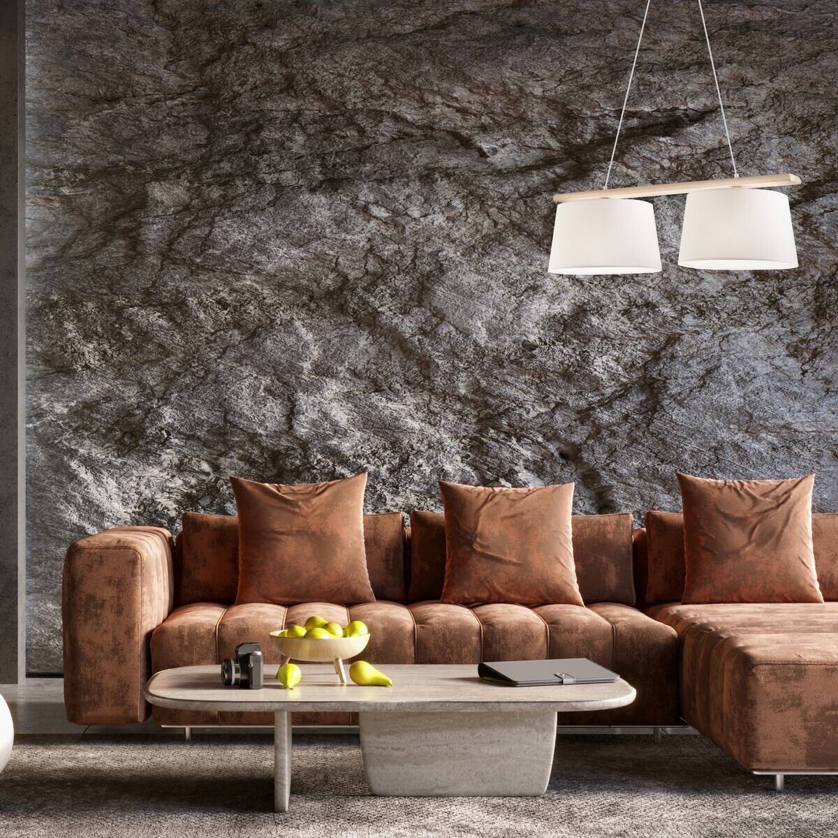 Lamkur Deckenleuchte weiß Stahl Holz B/H/L: ca. 24x45x90 cm 2 Brennstellen