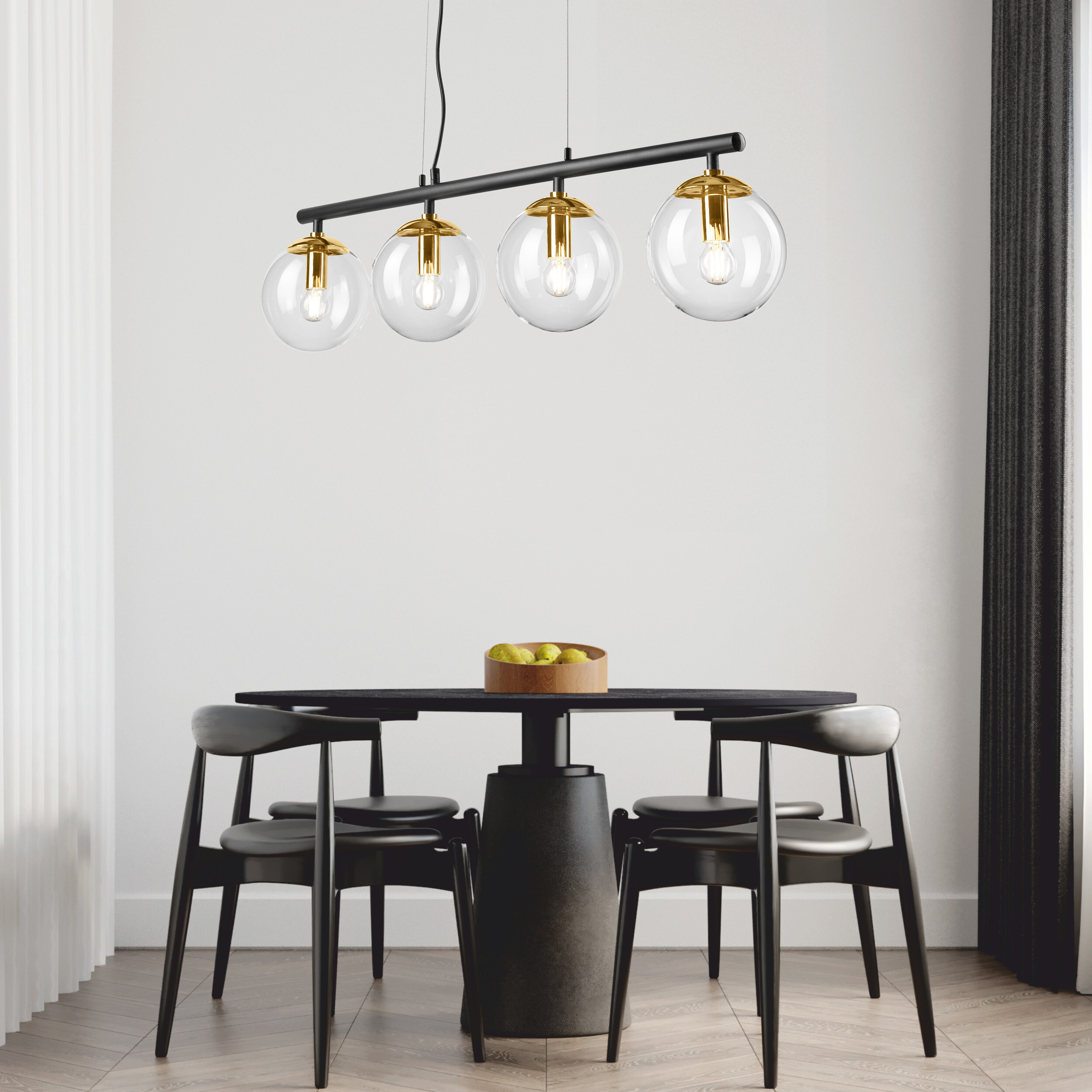 Lamkur Deckenleuchte gold Glas Stahl B/H/L: ca. 12x150x96 cm E14 4 Brennstellen