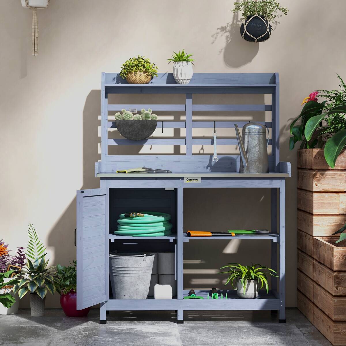 Outsunny Pflanztisch grau Polypropylen B/H/L: ca. 47x112x146 cm