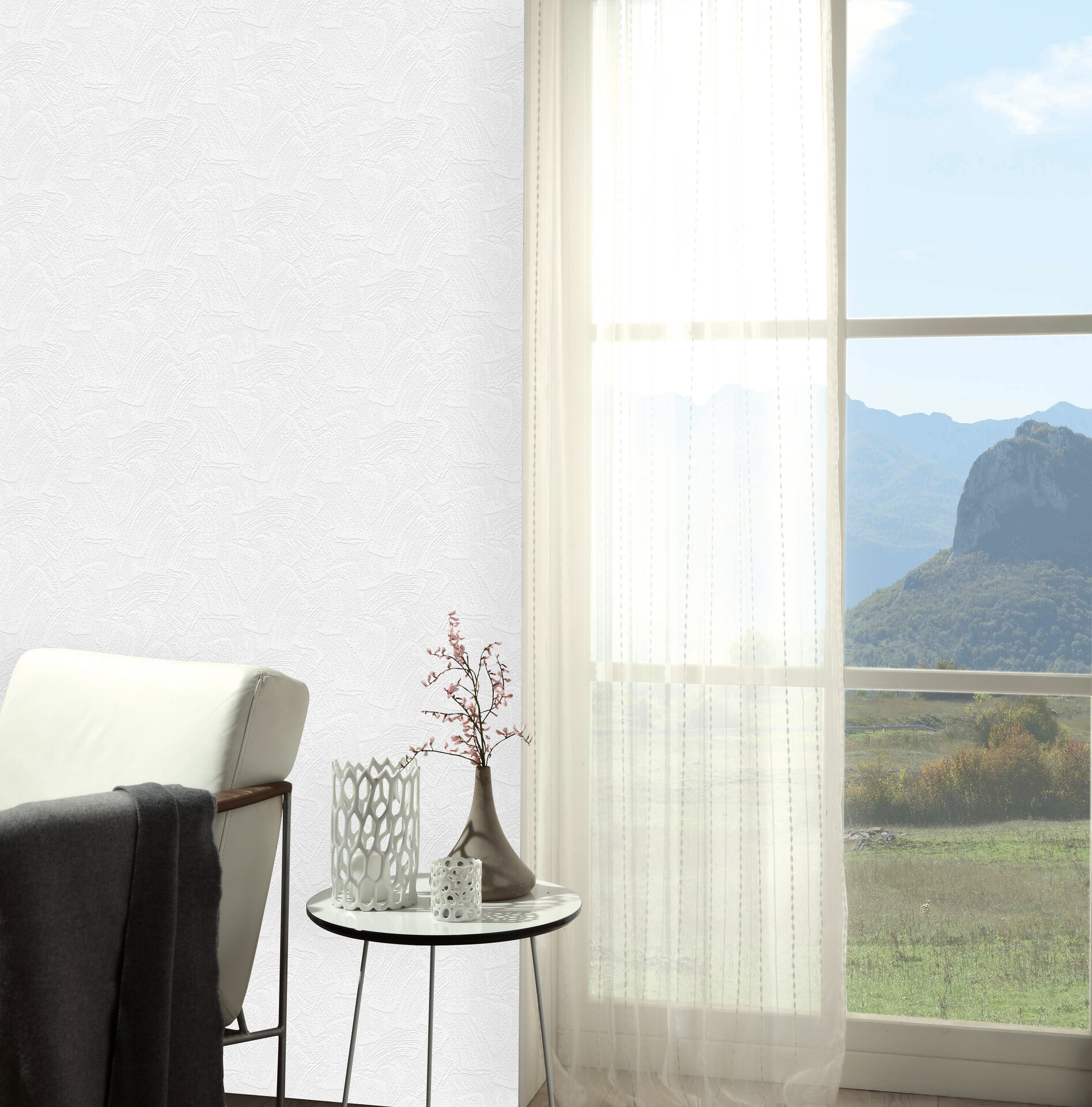 Vinyltapete Putzoptik weiß B/L: ca. 53x1005 cm