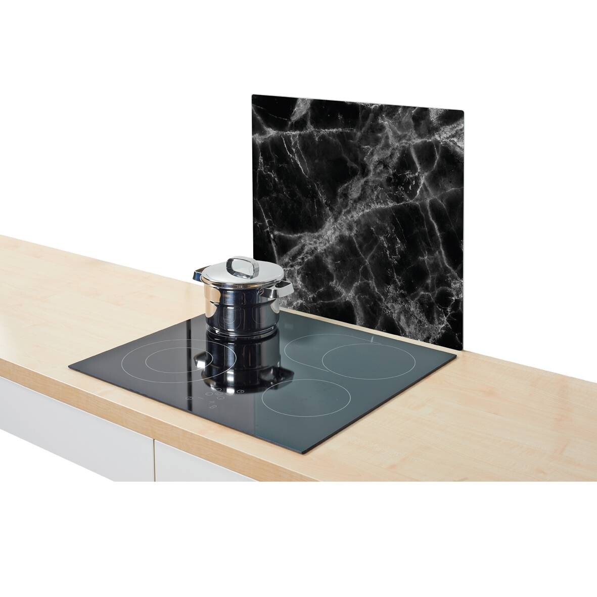 Zeller Herdblende-/Abdeckplatte Marmor schwarz Glas B/L: ca. 50x56 cm