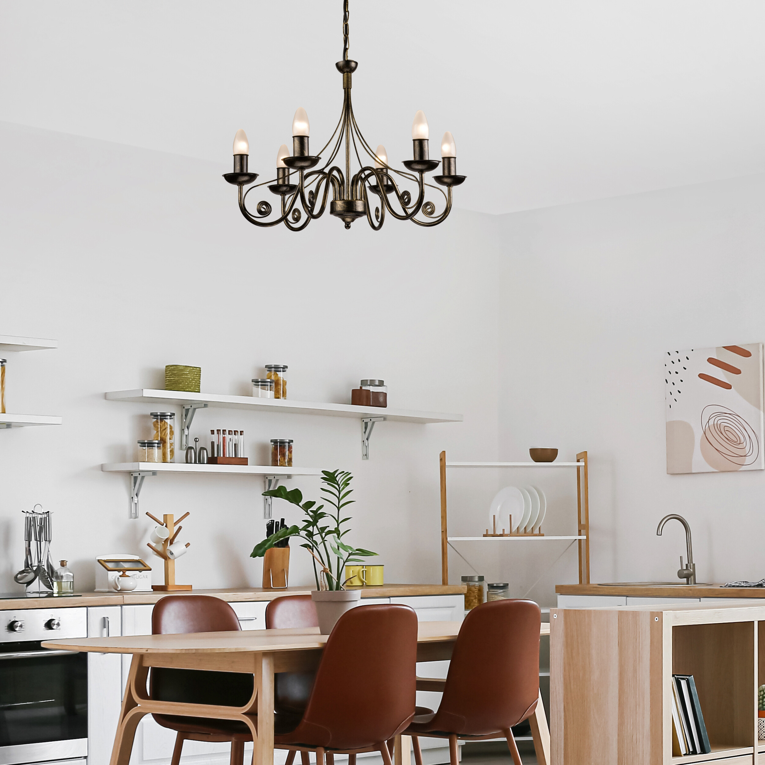 Lamkur Kronleuchter Donato schwarz Stahl B/H/L: ca. 57x72x57 cm E14 6 Brennstellen