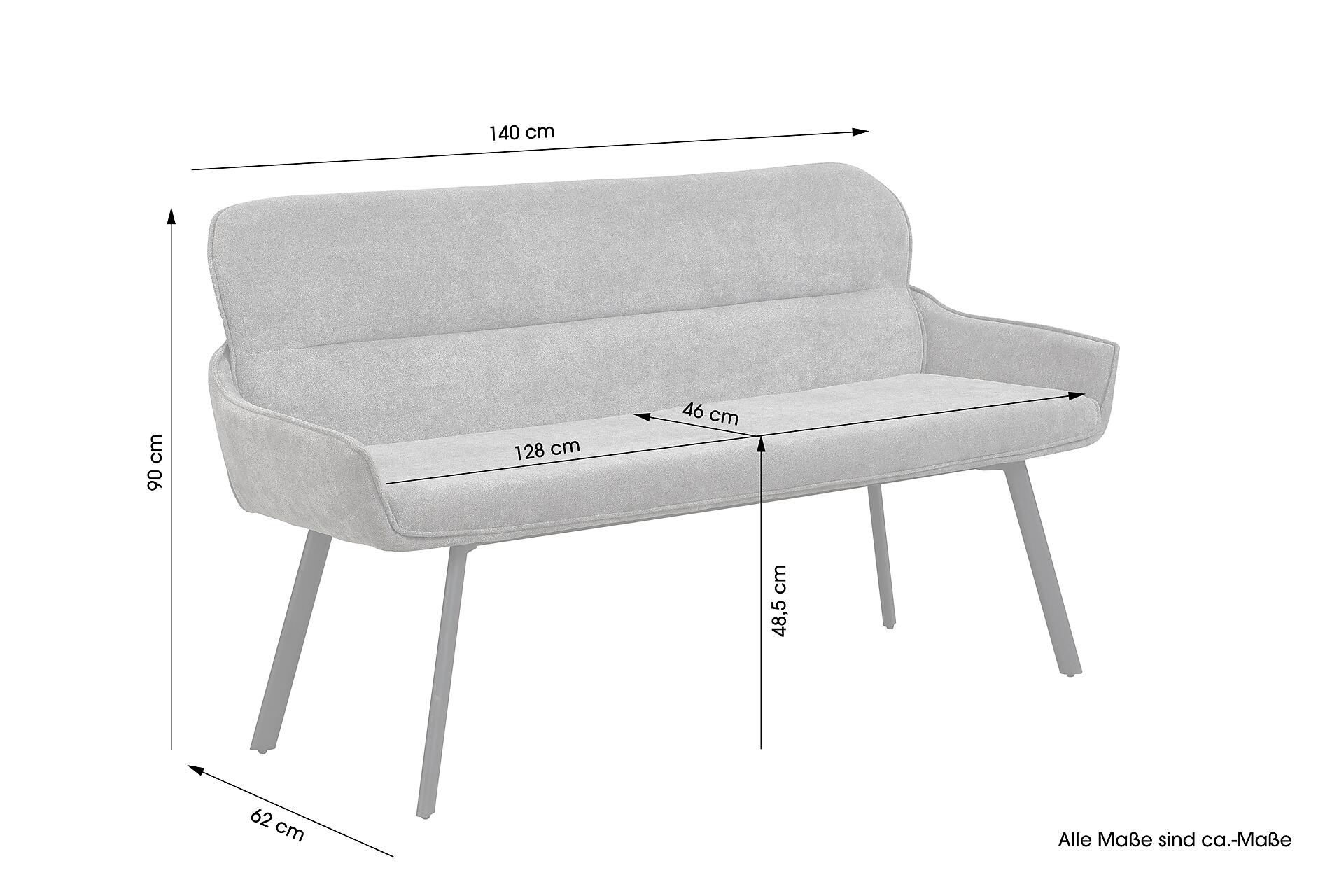Sitzbank RICO schwarz grau Stoff Metall B/H/T: ca. 140x90x62 cm