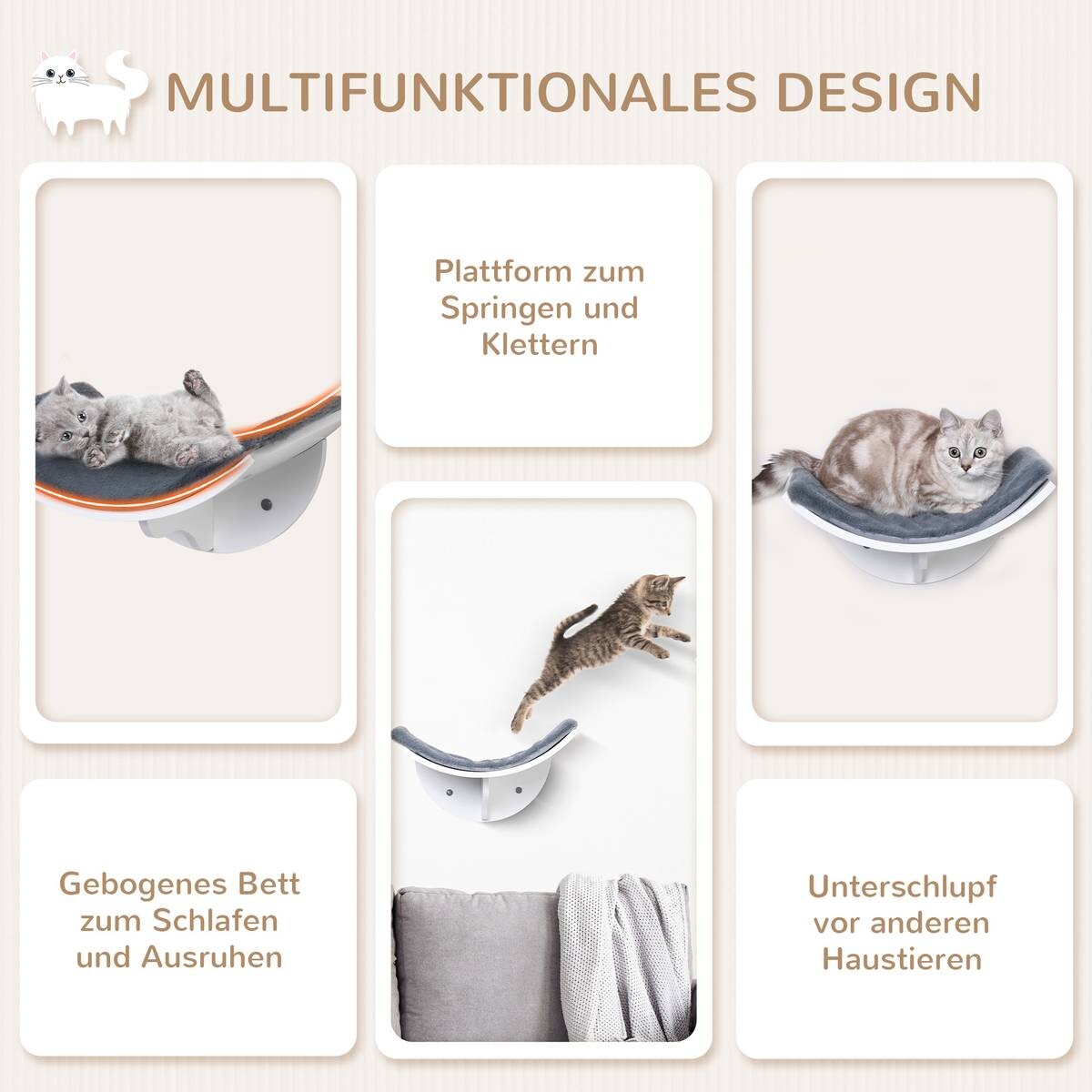 PawHut Katzenbett grau Polyester B/H/L: ca. 28x21x41 cm