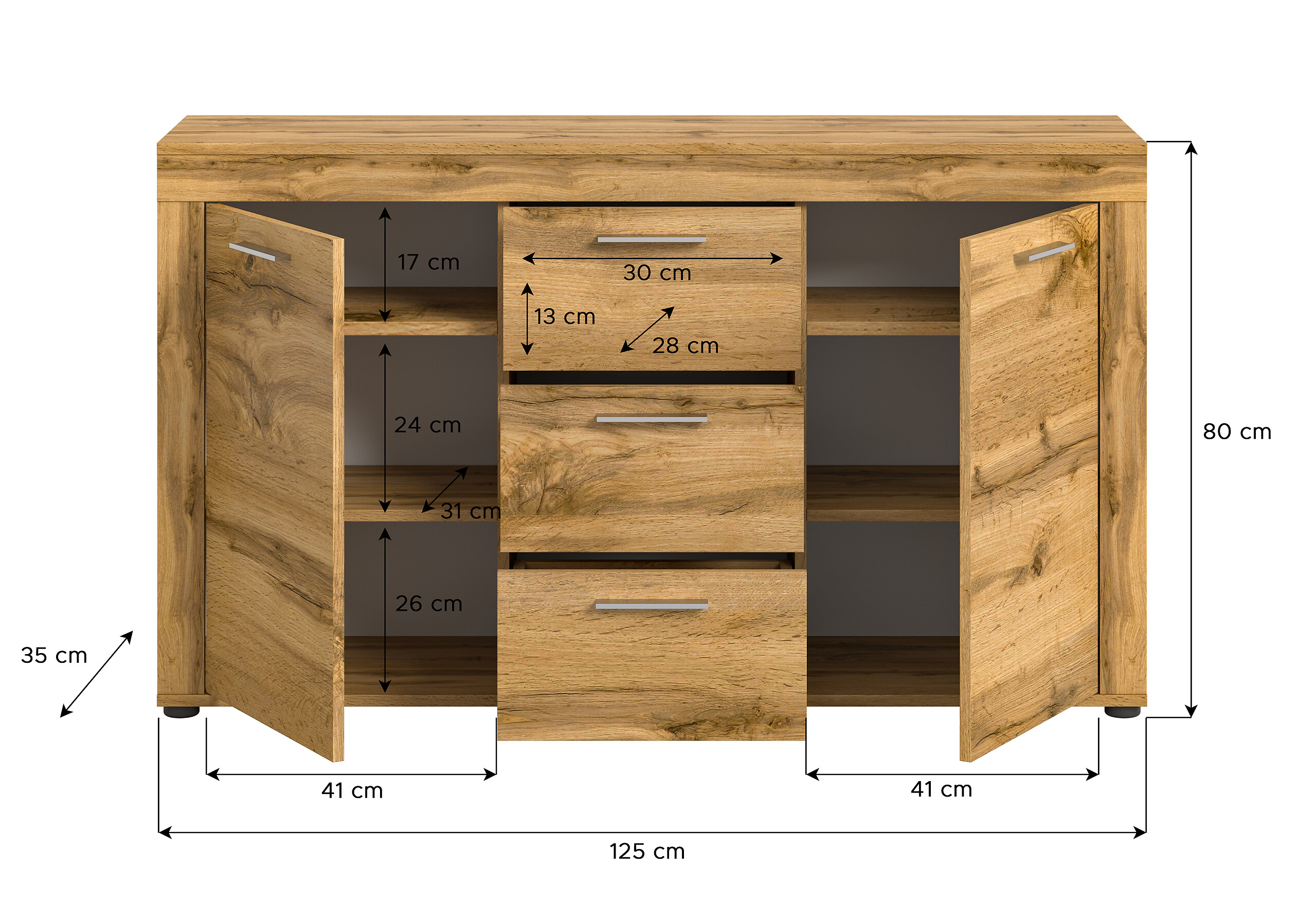 Sideboard Jam Eiche Wotan Nachbildung B/H/T: ca. 125x80x35 cm