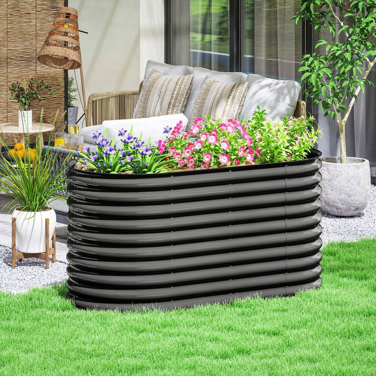 Outsunny Hochbeet dunkelgrau Stahl B/H/L: ca. 80x80x160 cm