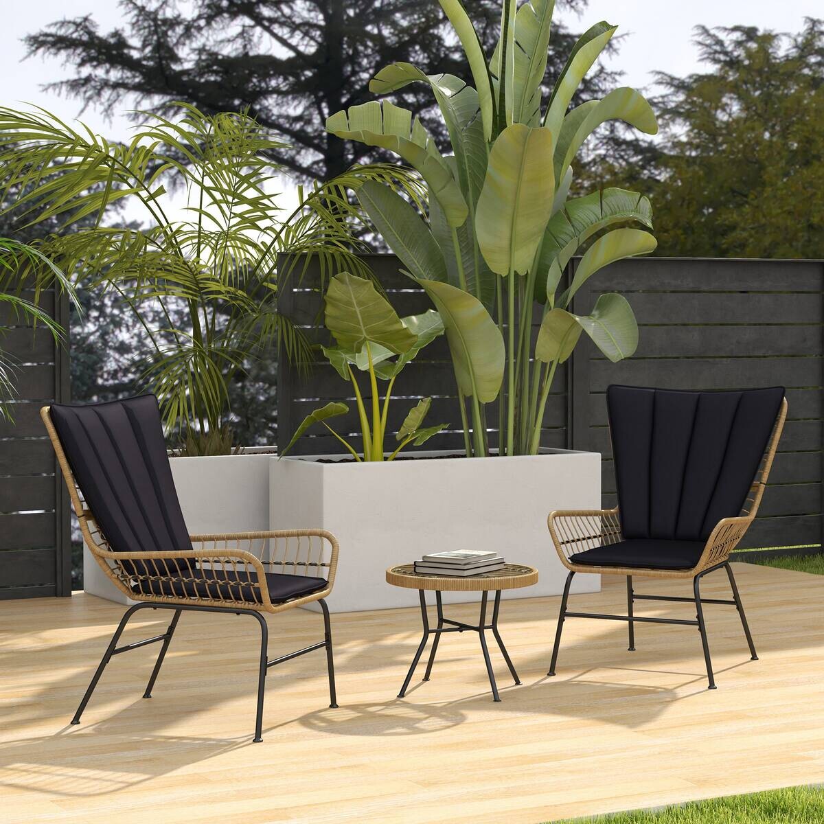 Outsunny Bistro-Set schwarz Polyrattan B/H/L: ca. 68x95x78 cm