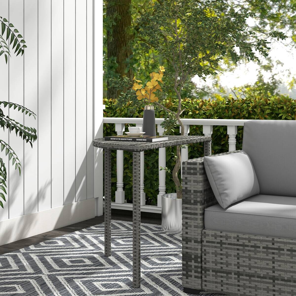 Outsunny Beistelltisch grau Polyrattan B/H/L: ca. 50x100x74 cm