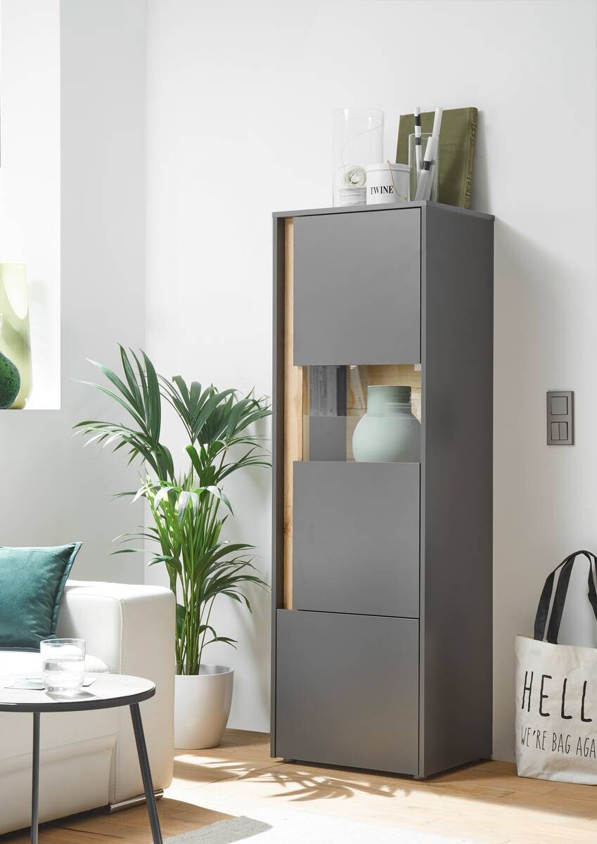 Standvitrine City Eiche Wotan Nachbildung anthrazit B/H/T: ca. 50x155x40 cm