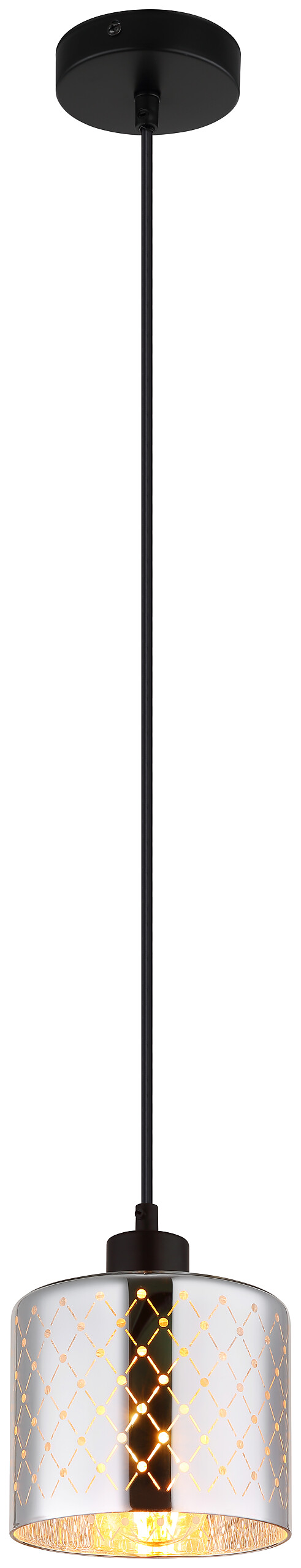 GLOBO Hängeleuchte Chrom klar mattschwarz Metall Glas PVC H/D: ca. 120x15 cm E27 1 Brennstellen