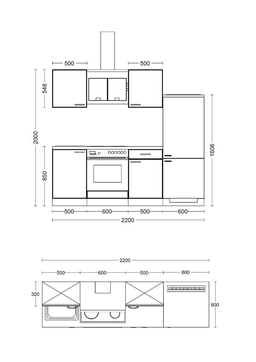 Küchenblock Samoa weiß B/H/T: ca. 220x200x60 cm