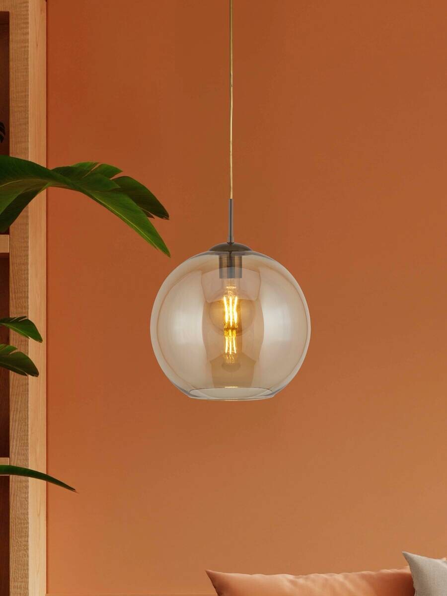 Searchlight Pendelleuchte Balls messing Stahl Glas B/H/L/D: ca. 25x120x25x25 cm E27 1 Brennstellen