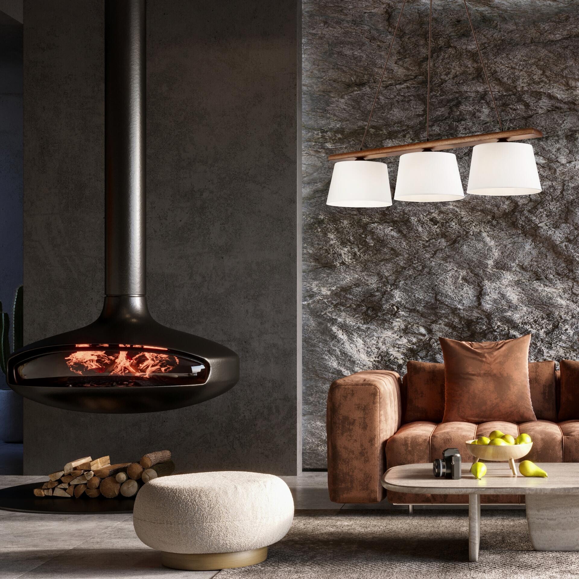 Lamkur Pendelleuchte AIDA 35185 Eiche Stoff Holz Stahl H/L: ca. 89x90 cm E27 3 Brennstellen