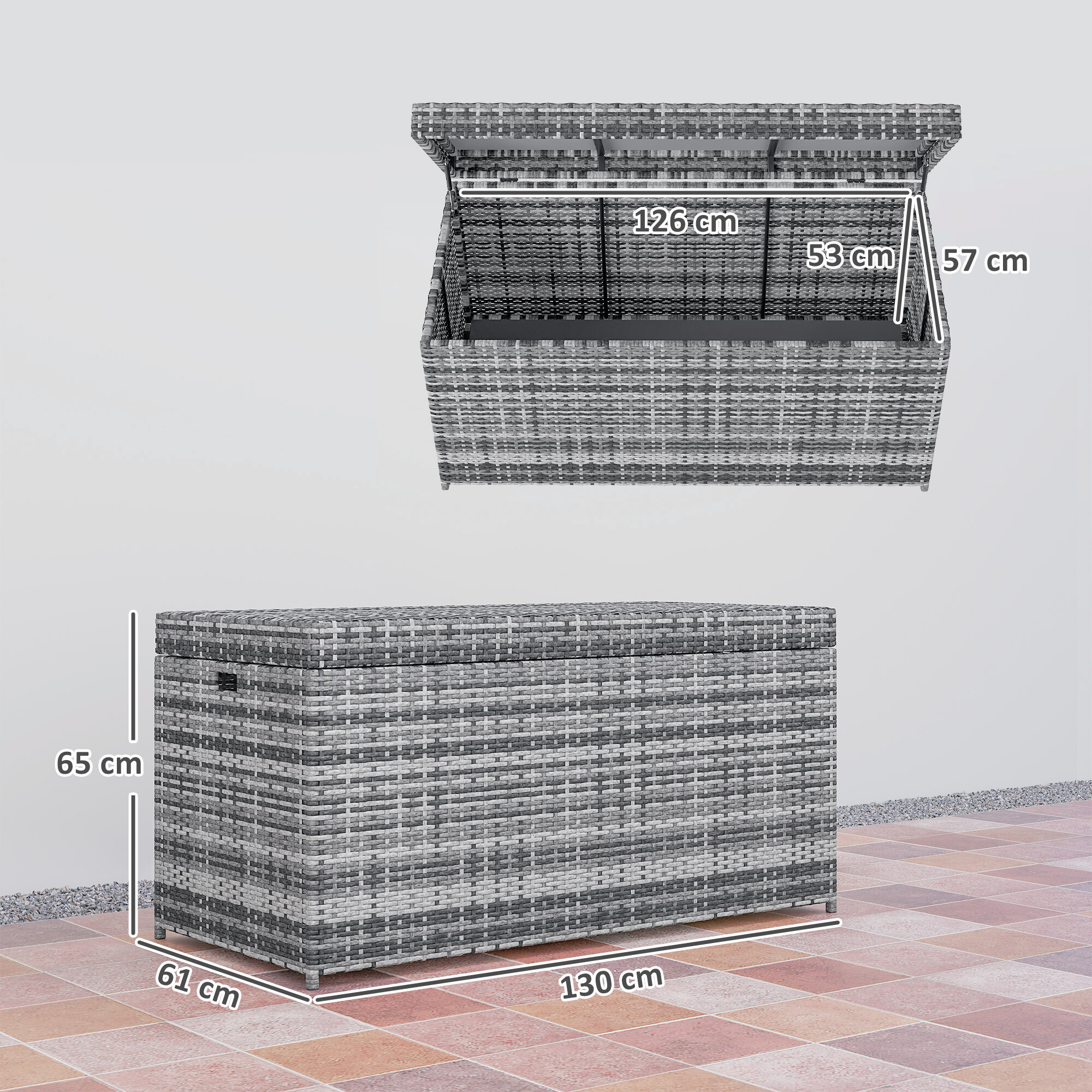 Outsunny Rattan Auflagenbox dunkelgrau Polyethylen B/H/L: ca. 61x65x130 cm
