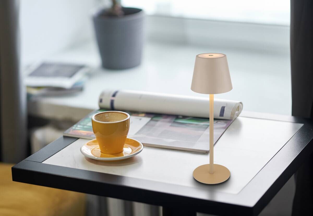 GLOBO LED-Tischleuchte sand Opal schwarz Kunststoff Metall H/D: ca. 36x11,5 cm 1 Brennstellen