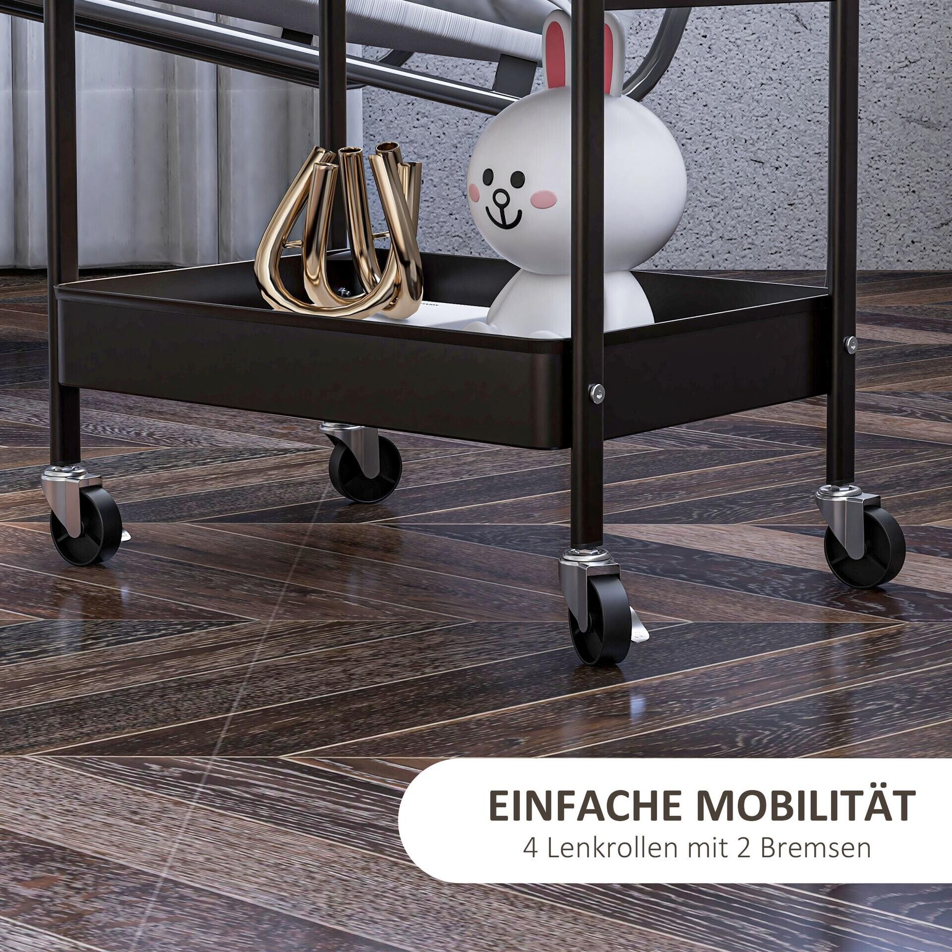 HOMCOM Küchenwagen schwarz Edelstahl B/H/L: ca. 30,5x53,5x75 cm