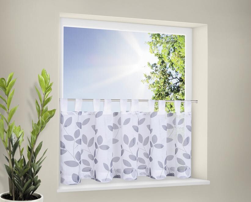 POCOline Scheibengardine Blättchen grau B/L: ca. 150x50 cm