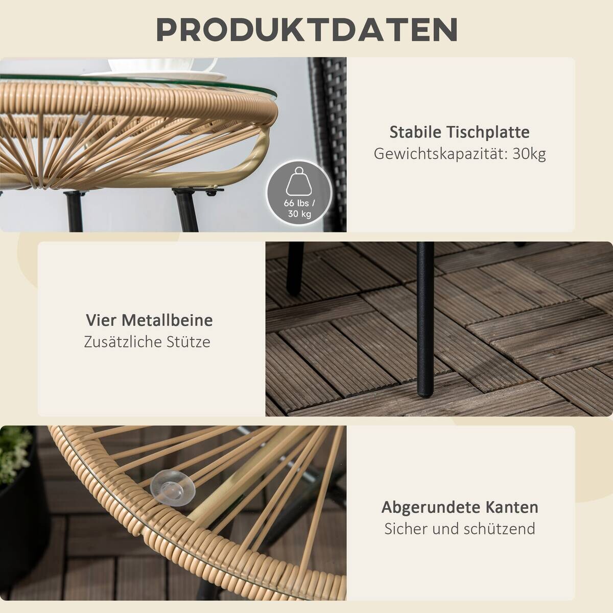 Outsunny Beistelltisch beige Eisen B/H/L: ca. 50x50x50 cm