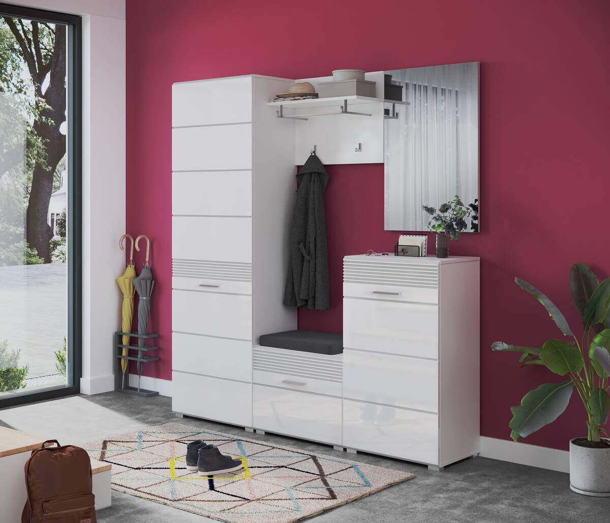 Garderobenschrank LINUS weiß weiß Hochglanz B/H/T: ca. 55x190x37 cm