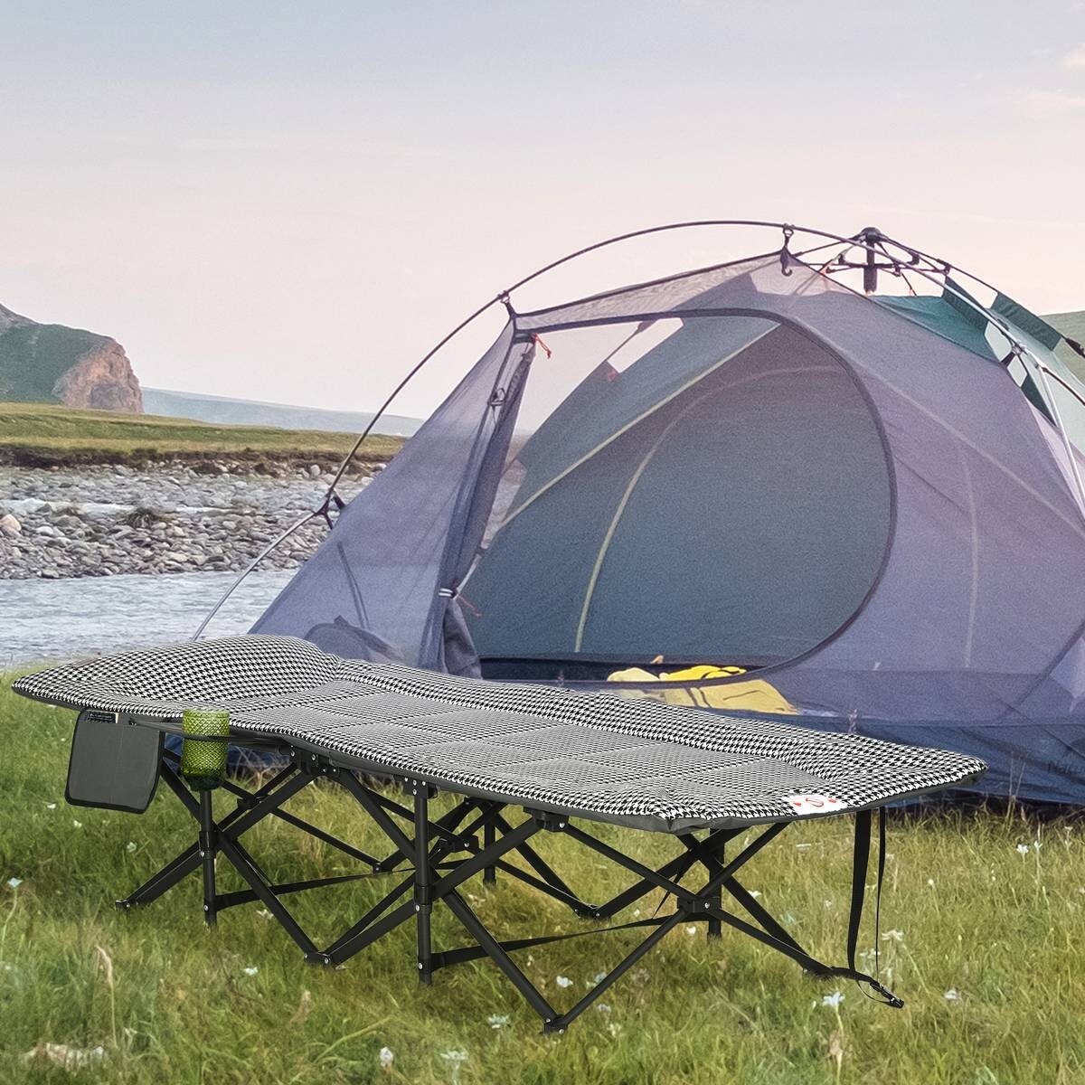 Outsunny Feldbett mit Tasche schwarz PVC B/H/L: ca. 186x48x68 cm