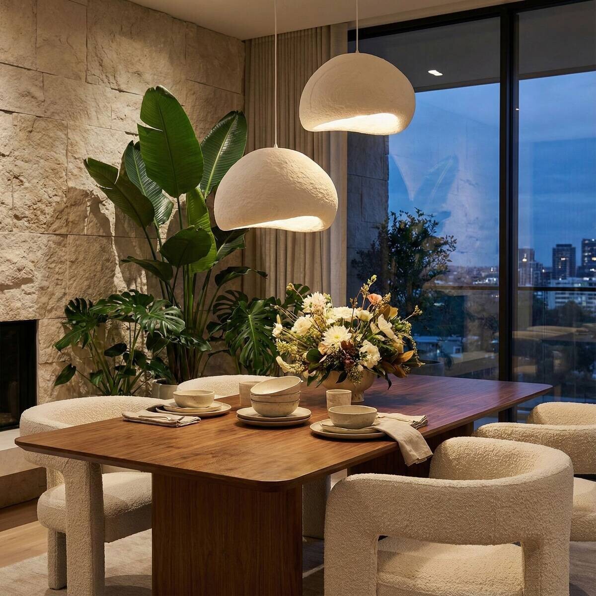 Opviq Pendelleuchte weiß Fiberglas Metall B/T/L: ca. 50x44x50 cm E27 2 Brennstellen