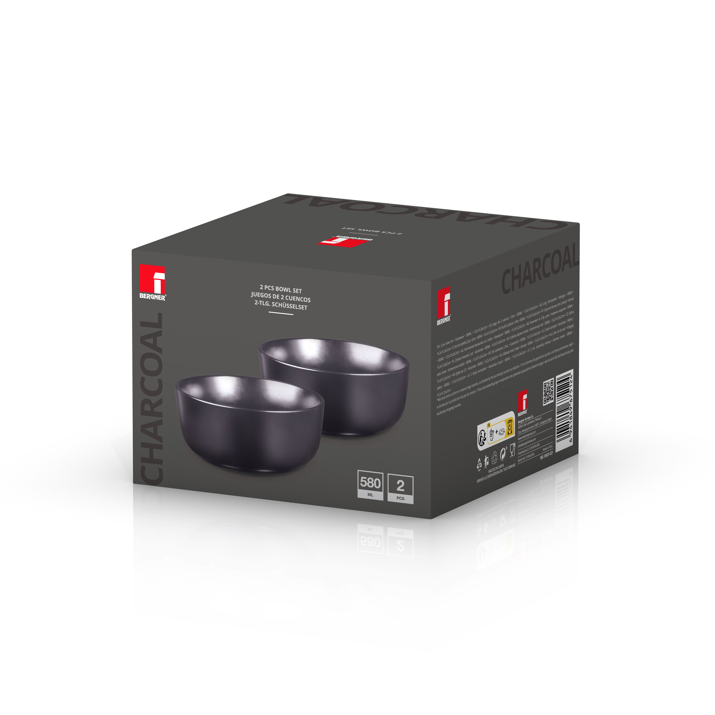 BERGNER Schüsselset CHARCOAL schwarz Steingut B/H/L: ca. 15,5x11,3x15,1 cm
