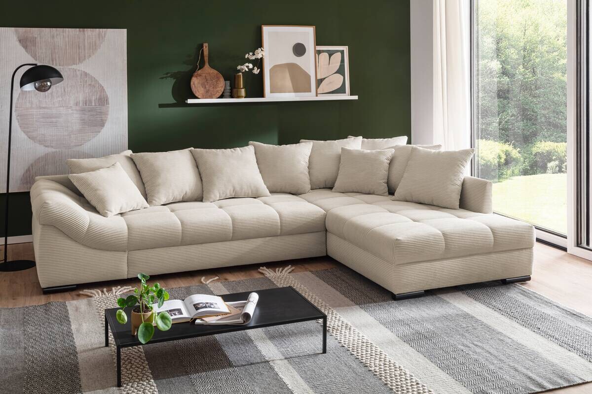 Ecksofa mit Bettfunktion natur Microfaser B/H/T: ca. 303x88x202 cm Ecksofa mit Bettfunktion natur Microfaser B/H/T: ca. 303x88x202 cm