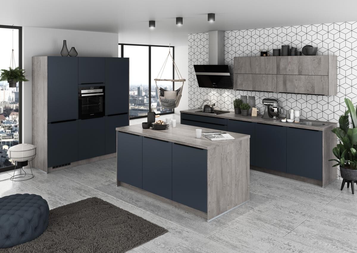 artego Inselküche Feel/Artwood schwarzblau B/T/L: ca. 300x60x180 cm