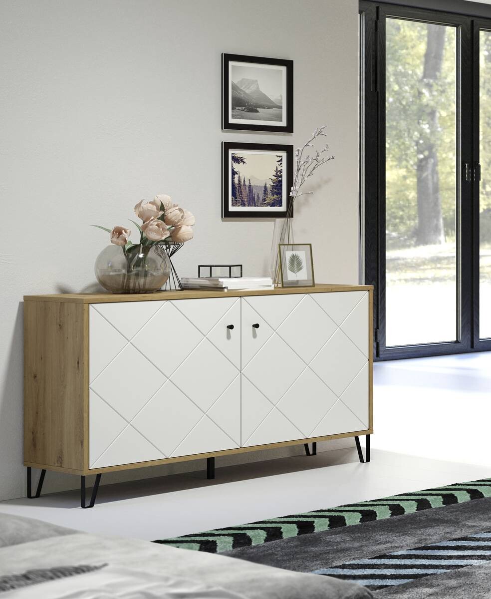 Kommode Touch Eiche Artisan Nachbildung weiß matt B/H/T: ca. 123x76x40 cm