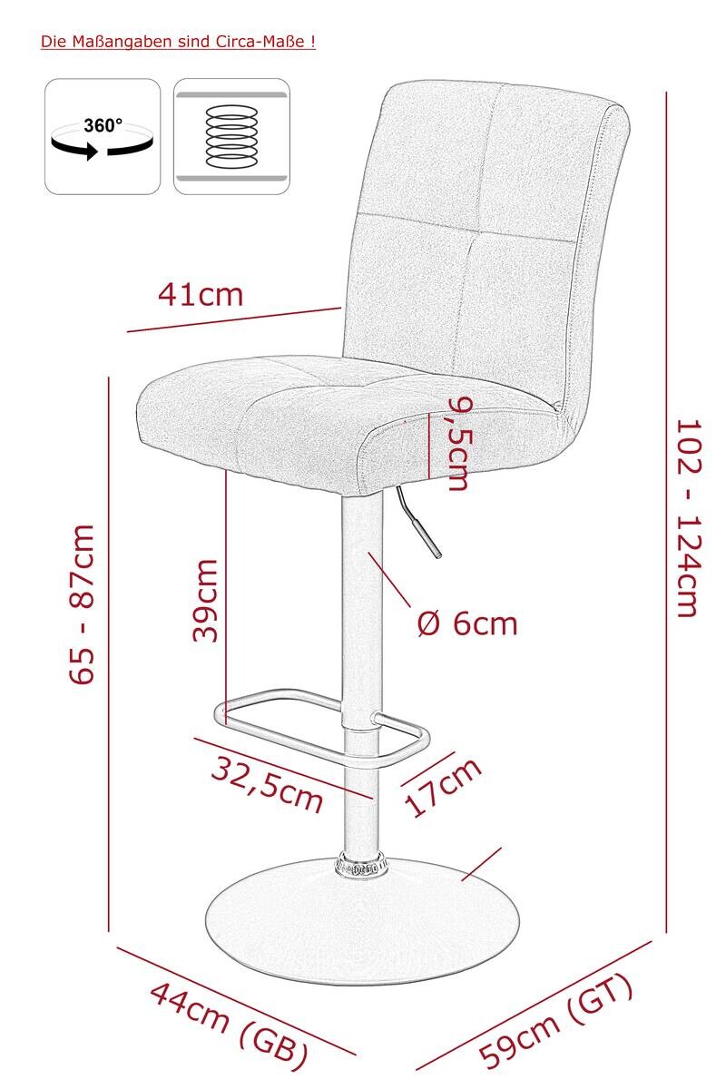 Barhocker Leni I, 2er-Set creme Microfaser B/H/T: ca. 44x124x57 cm