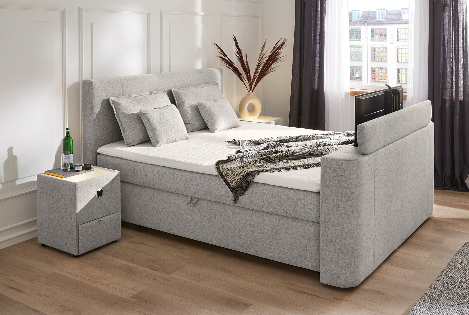 Boxbett  grau Feinstruktur Liegefläche B/L: ca. 180x200 cm