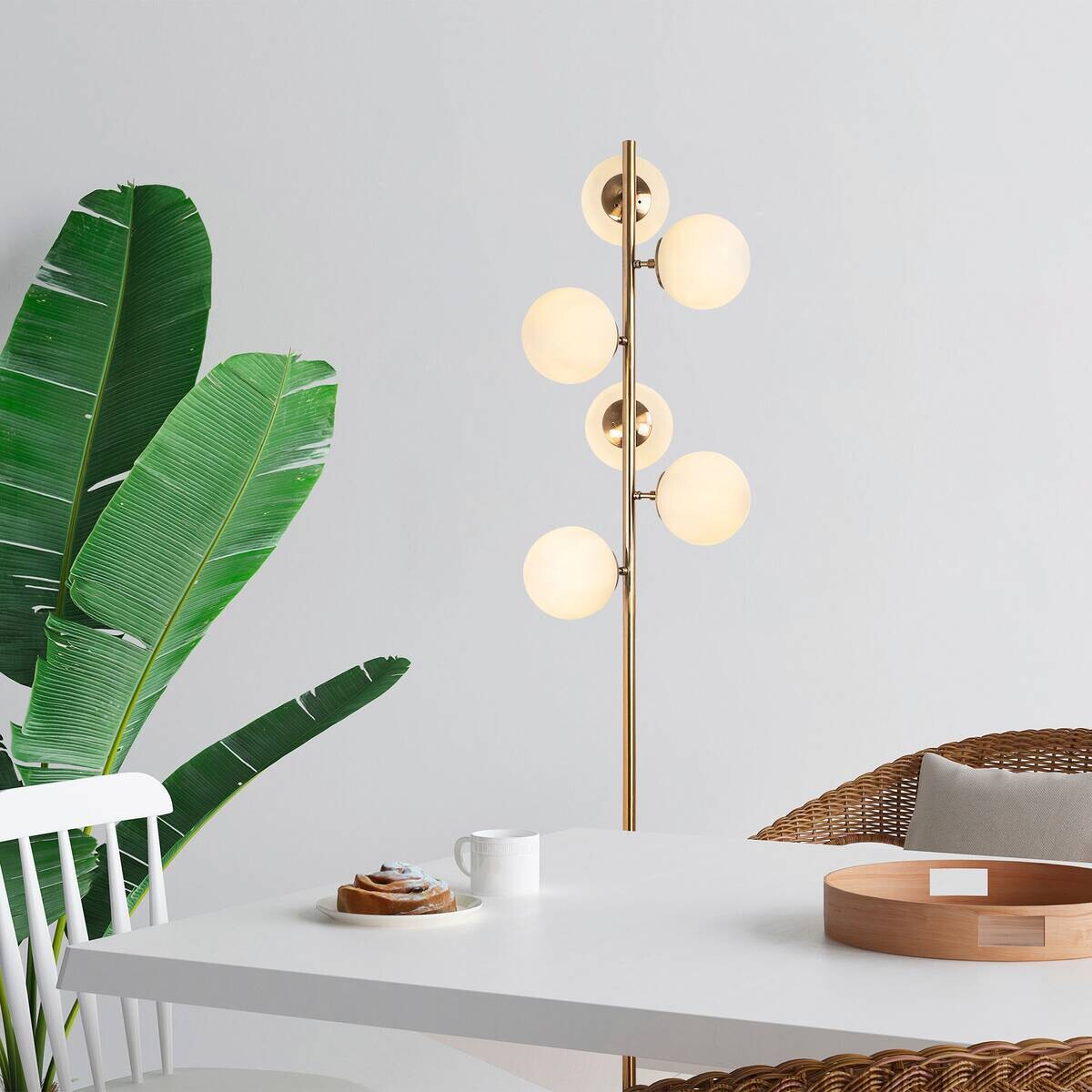 Opviq Stehleuchte Metall Glas B/H/T/L: ca. 22x163x22x35 cm E14 6 Brennstellen